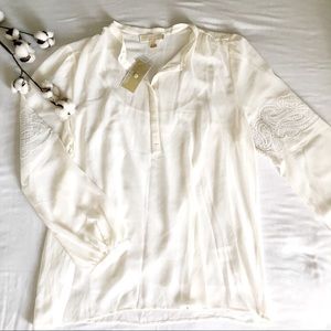 Michael Kors Sheer Embroidered Blouse Cream